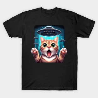 Funny Cat Selfie With UFOs Behind T-Shirt